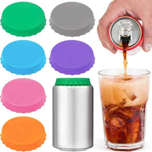 Colorful silicone can lids for soda cans, reusable drink covers with pouring demonstration
