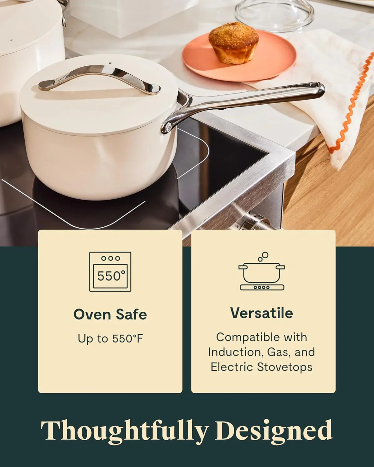 Nonstick Ceramic Sauce Pan with Lid (3 Qt) - Non Toxic, PTFE & PFOA Free - Oven Safe & Compatible with All Stovetops (Gas, Electric & Induction) - Navy