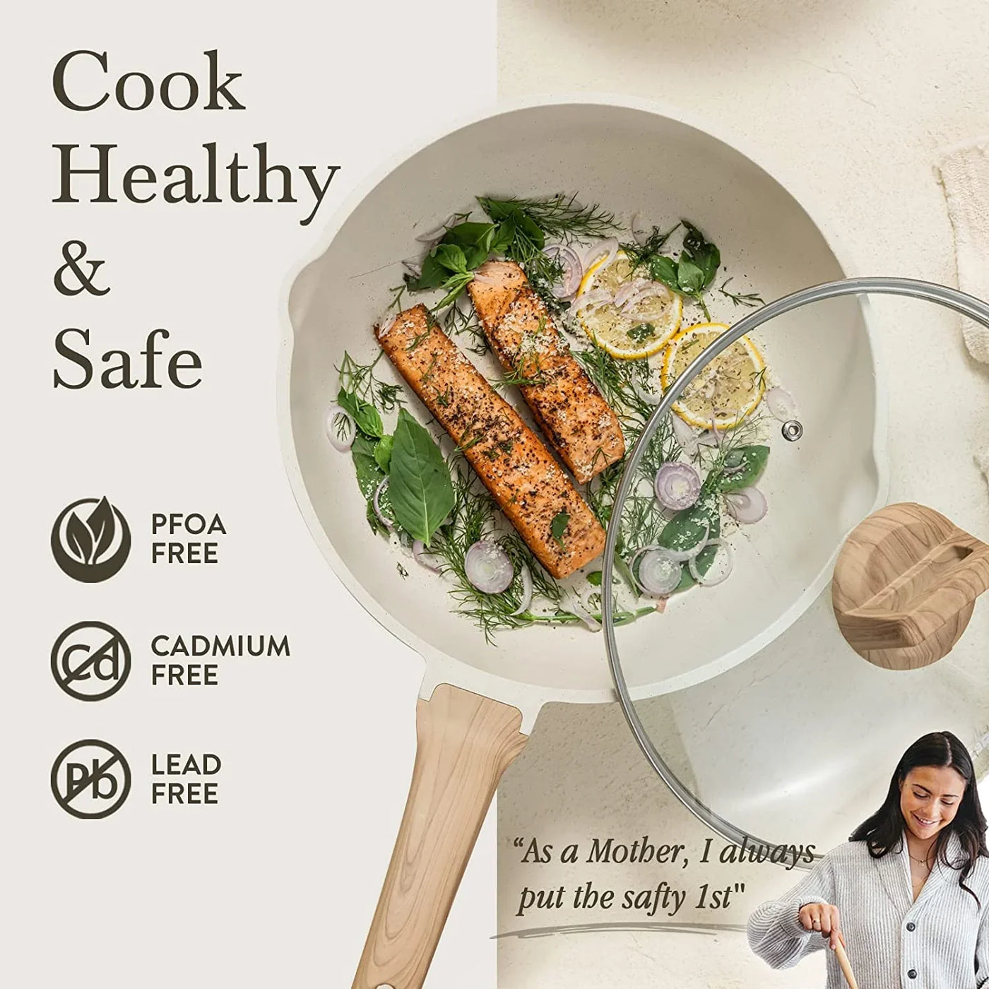 12Inch Nonstick Deep Frying Pan with Lid, 5.5 Qt Jumbo Cooker Saute Pan with Pour Spout, Skillet Induction Cookware, Non Stick Cooking Pan Kitchen Pan PFOA Free, White Granite