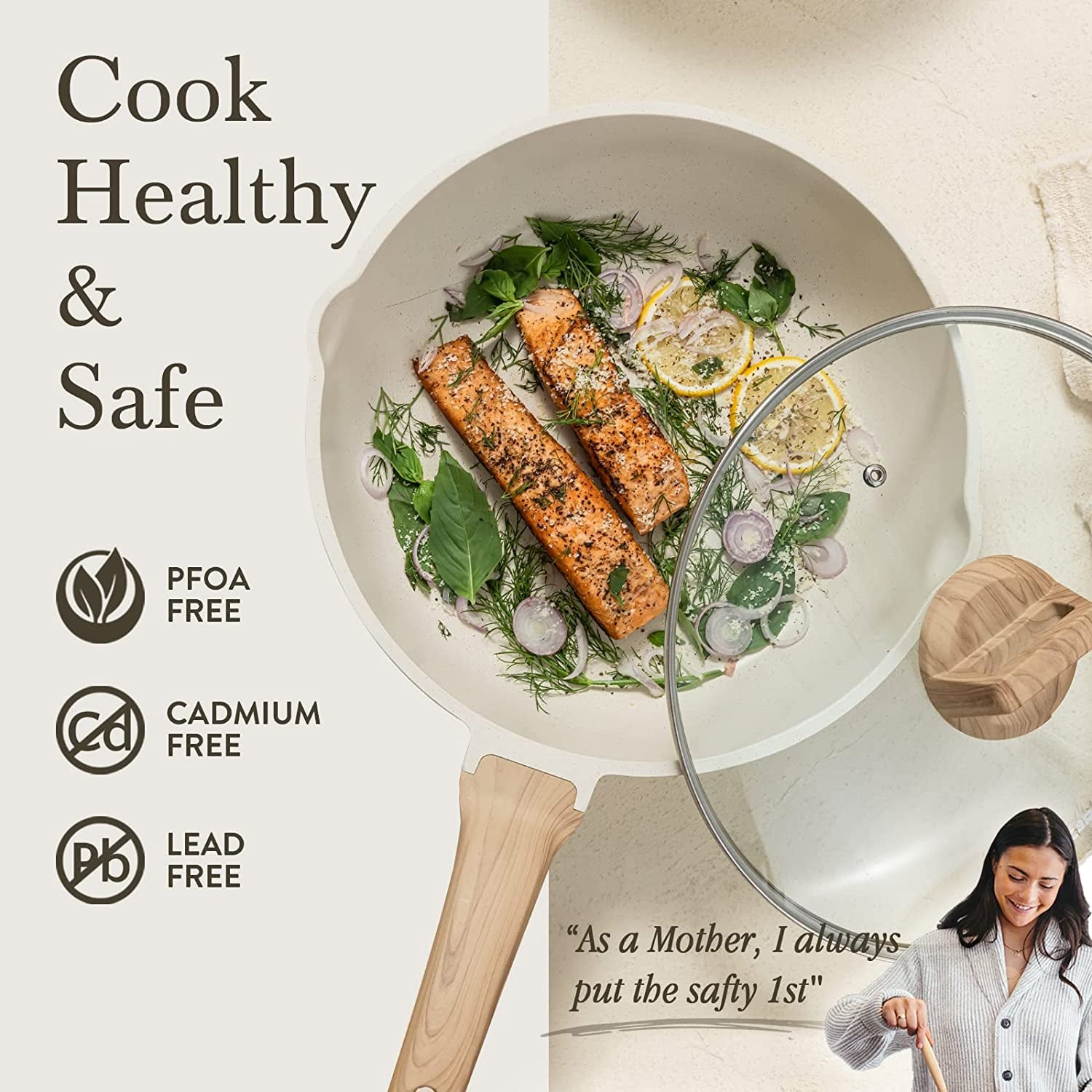 12Inch Nonstick Deep Frying Pan with Lid, 5.5 Qt Jumbo Cooker Saute Pan with Pour Spout, Skillet Induction Cookware, Non Stick Cooking Pan Kitchen Pan PFOA Free, White Granite