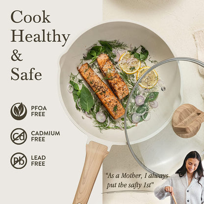 12Inch Nonstick Deep Frying Pan with Lid, 5.5 Qt Jumbo Cooker Saute Pan with Pour Spout, Skillet Induction Cookware, Non Stick Cooking Pan Kitchen Pan PFOA Free, White Granite