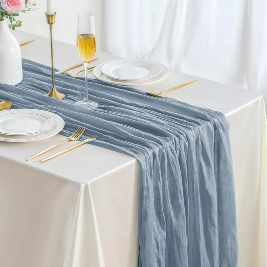 6 Pack Dusty Blue 10Ft Cheesecloth Table Runner, Boho 35X120 Inch Long, Gauze Table Runner Decor for Baby Shower Bridal Shower or Wedding Party