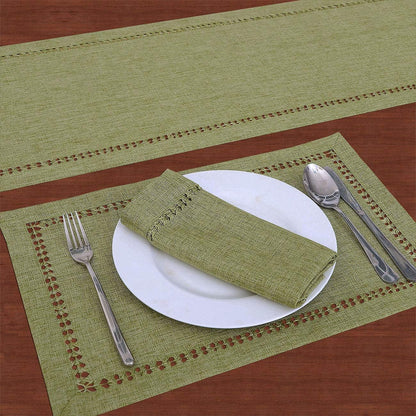 Set of 4 Handcrafted Solid Sage Green Color Dining Table Place-Mats, Double-Hemstitched, Rectangular 12 X 18 Inch