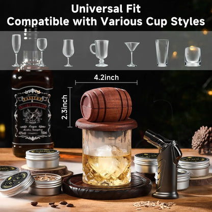 Whiskey Smoker Kit with Torch - 6 Flavors Wood Chips, 2 Glasses, 2 Ice Ball Molds - Cocktail Smoker Infuser Kit, Old Fashioned Drink Smoker Kit, Birthday Bourbon Whiskey Gifts for Men,Dad(No Butane)