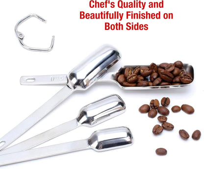 9Pc Stainless Steel Measuring Spoon Set with Leveler - Durable and Rust-Proof - Chrome-Plated, Narrow Rectangular Spoons with Long Handles - Accurate Measurements