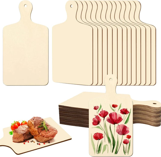36 Pcs Mini Wooden Cutting Board for Crafts Small Charcuterie Boards Bulk with Handles Unfinished Wood Paddle Blank Chopping Plank for DIY Kitchen Thanksgiving Christmas Cooking Decor (9.4" X 5.5")