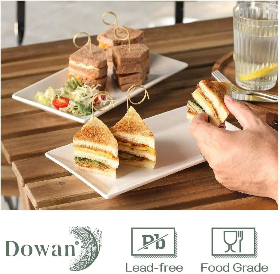 12" Rectangle Plates Set of 4 - White Serving Platters for Party, Wedding, and Entertaining - Rectangular Serving Trays Dishes for Steak, Taco, Sushi, Appetizer, Cake - Dishwasher & Oven Safe