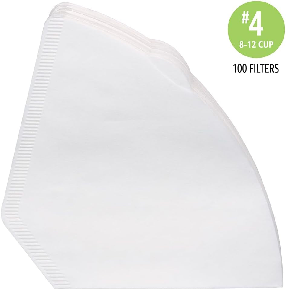 Number 4 Cone Coffee Filters for 8-12 Cup Coffee Makers, White, 100 Count