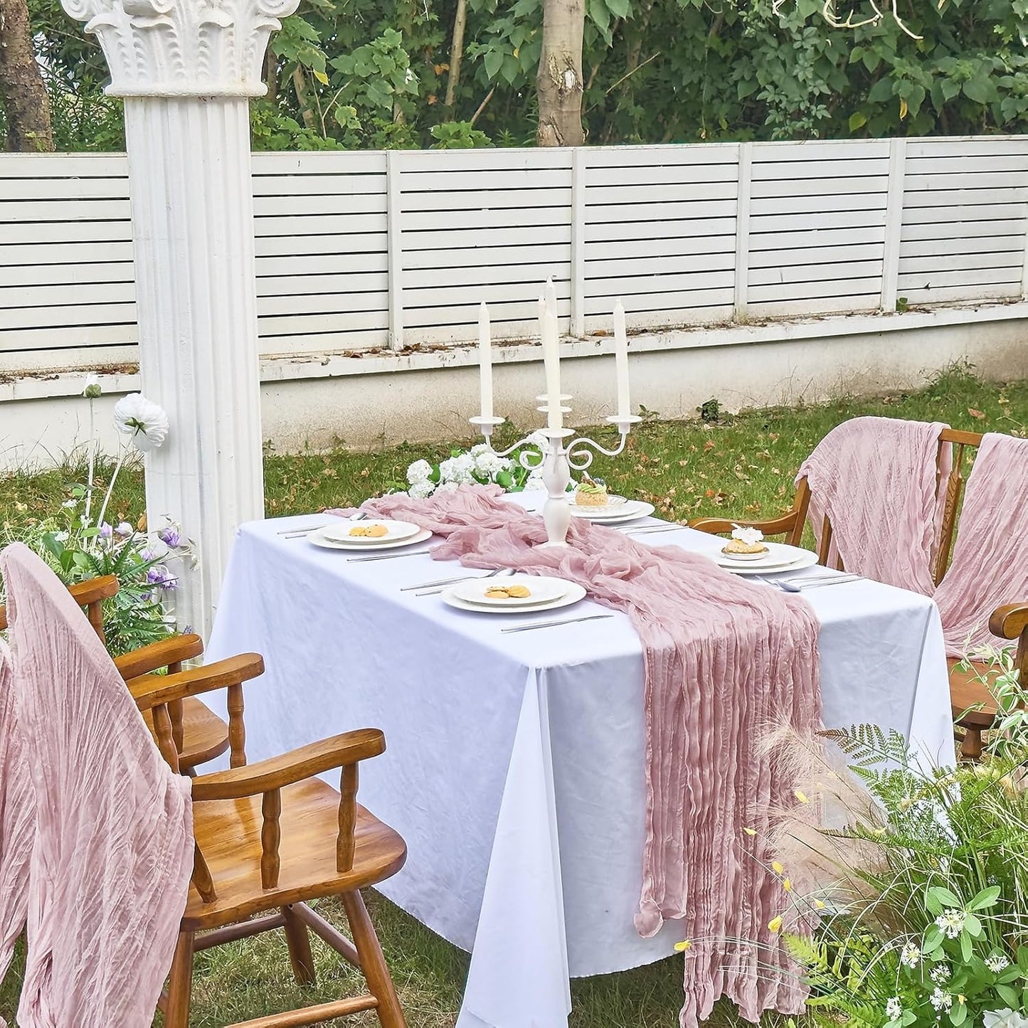 2 Pcs Cheesecloth Table Runner - 10Ft Dusty Pink Easter Decor Boho Gauze Cheese Cloth Table Runners for Baby Shower Decorations Wedding Party Spring Garden Farmhouse
