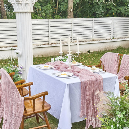 2 Pcs Cheesecloth Table Runner - 10Ft Dusty Pink Easter Decor Boho Gauze Cheese Cloth Table Runners for Baby Shower Decorations Wedding Party Spring Garden Farmhouse