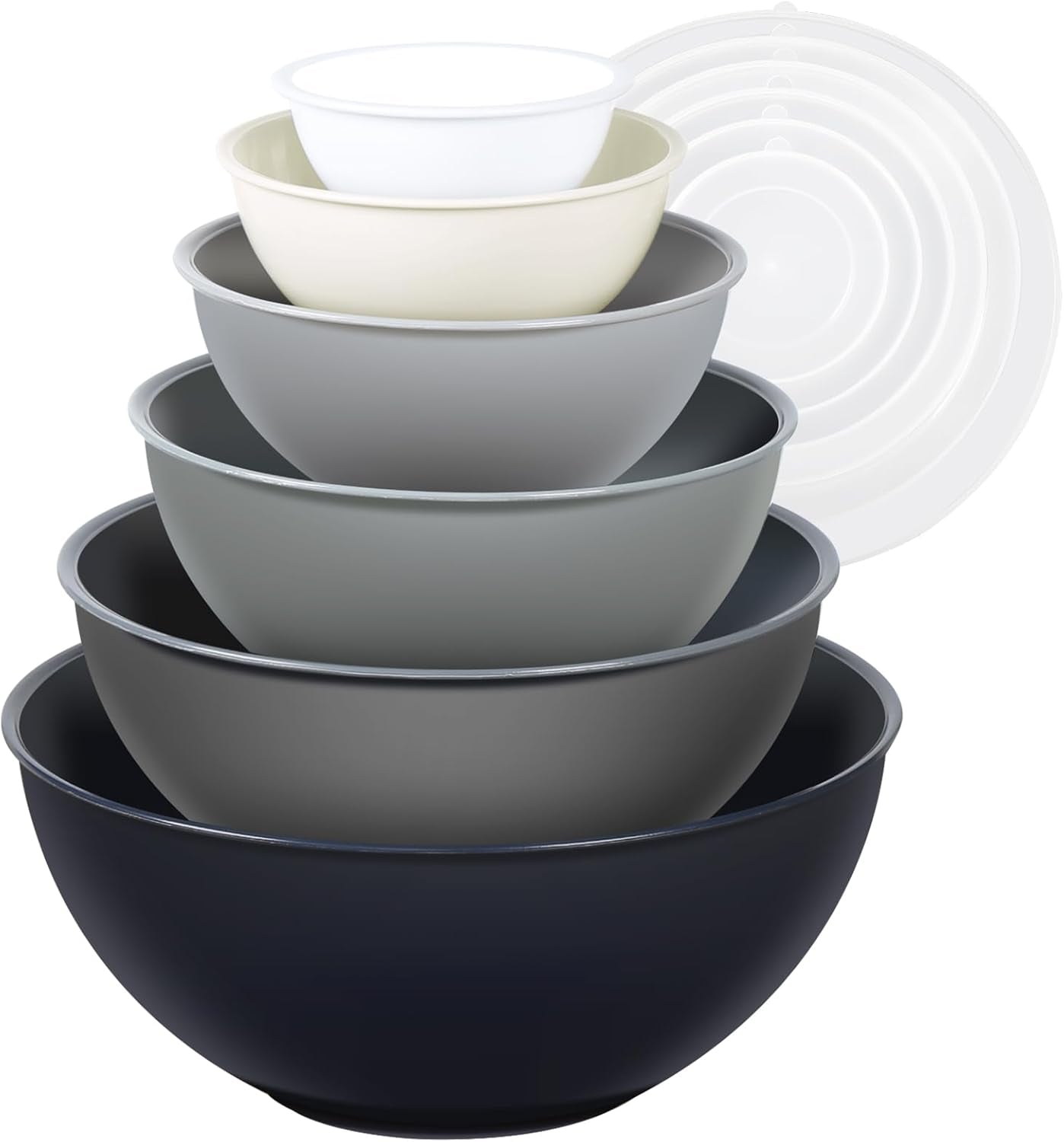 Plastic Mixing Bowls with Lids Set for Kitchen, 6 Set Nesting Bowls for Mixing, Baking, Prepping, Cooking and Serving Food, Mixing Bowls Dishwasher, Microwave Safe