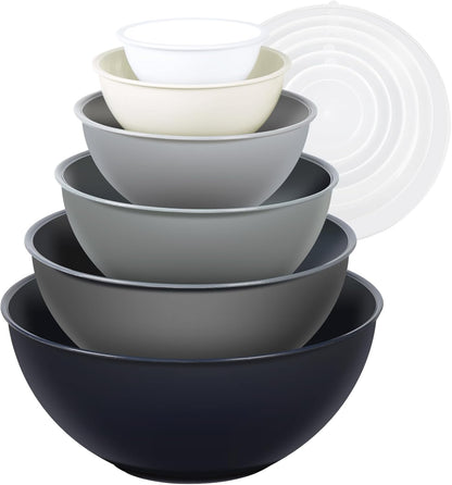 Plastic Mixing Bowls with Lids Set for Kitchen, 6 Set Nesting Bowls for Mixing, Baking, Prepping, Cooking and Serving Food, Mixing Bowls Dishwasher, Microwave Safe