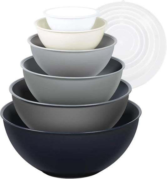 Plastic Mixing Bowls with Lids Set for Kitchen, 6 Set Nesting Bowls for Mixing, Baking, Prepping, Cooking and Serving Food, Mixing Bowls Dishwasher, Microwave Safe