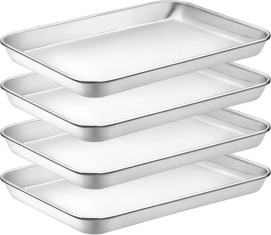 Quarter Sheet Pan Set of 4,  Stainless Steel Baking Sheet & Cookie Sheets for Baking, Baking Sheet Pan Oven Tray, Heavy Duty & Easy Clean Baking Pans Set - Size 12 X 10 X 0.98 Inch