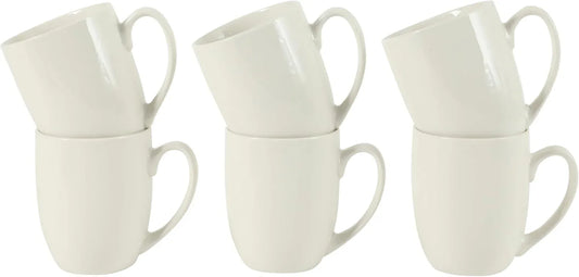 Great Essentials 16 Ounce Porcelain Coffee Mugs - Set of 6 - Cups for Latte, Hot Tea, Cappuccino, Mocha, Espresso, Cocoa