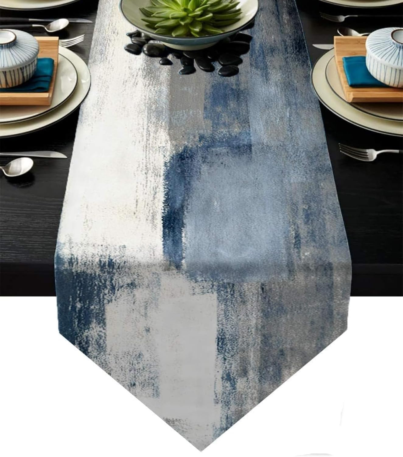 Blue and Grey Table Runner 13X72 Inch Modern Abstract Art Painting Kitchen Dinning Table Decoration for Home Party Décor