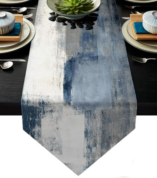 Blue and Grey Table Runner 13X72 Inch Modern Abstract Art Painting Kitchen Dinning Table Decoration for Home Party Décor