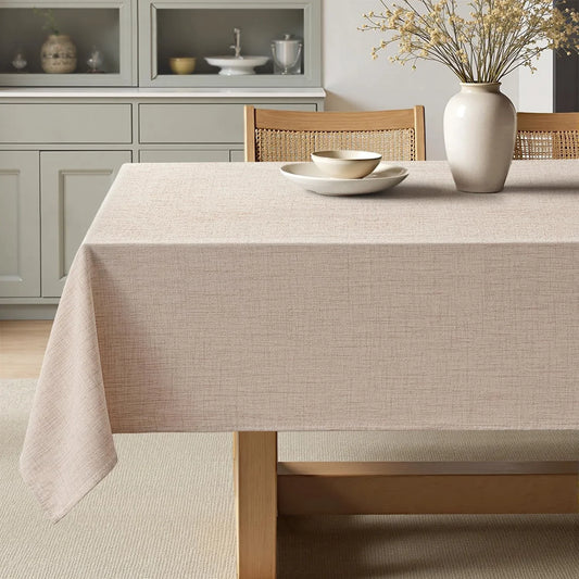 Natural Beige Rectangle Linen Polyester Tablecloth 60X104 Inch Spring Table Cloth Waterproof,Stain Resistant for Dining Party Wedding