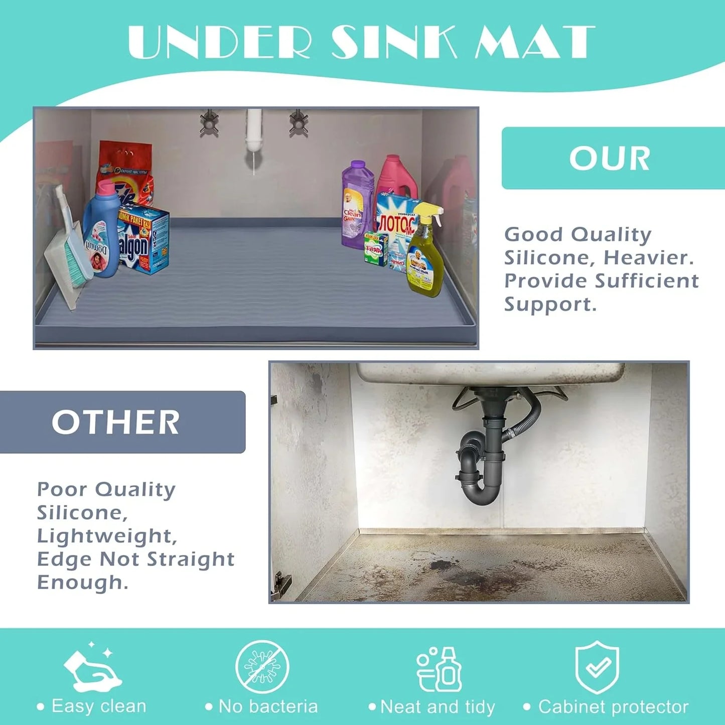 Waterproof Silicone under Sink Mat 31'' X 22'' Shelf Liner for Kitchen and Bathroom, Cabinet and Counter Protector, Storage and Organizers, Litter Mat, Pet Cat Puppy Essentials(Dark Grey)