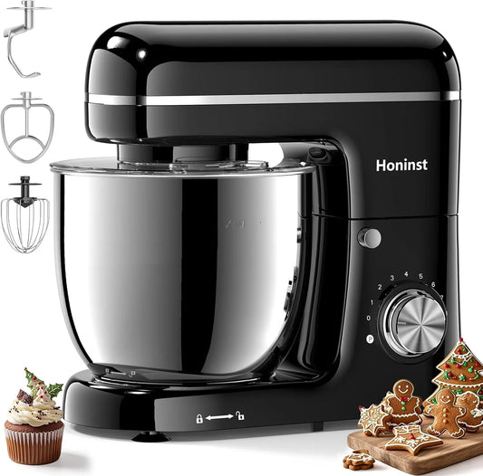 Stand Mixer, 3-In-1 8-Speed 660W 6.5QT Tilt-Head Food Mixer, Electric Mixer with Bowl, Dough Hook, Whisk and Beater, Kitchen Mixer for Baking, Cake and Most Home Cooks, Black