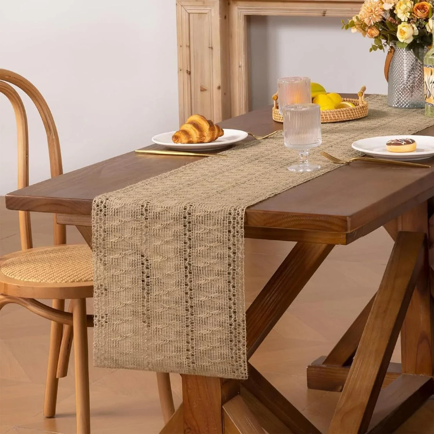 Burlap Boho Table Runner for Spring Home Decor 72 Inches Long, Brown Farmhouse Decor Rustic Small Macrame Woven Coffee Burlap Jute Table Runners for Summer Dining Dresser Scarf Table Decor