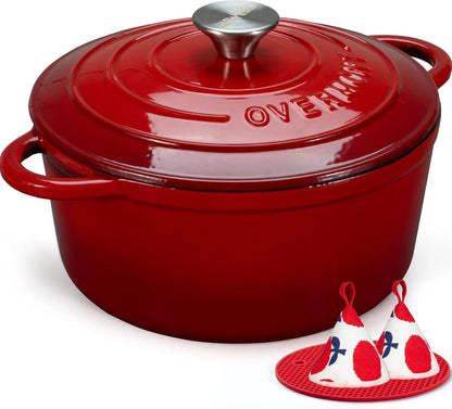 5.5QT Enameled Cast Iron Dutch Oven with Lid Cookbook Heavy-Duty Casserole with Dual Handles for Braising, Stews, Roasting, Sourdough Baking