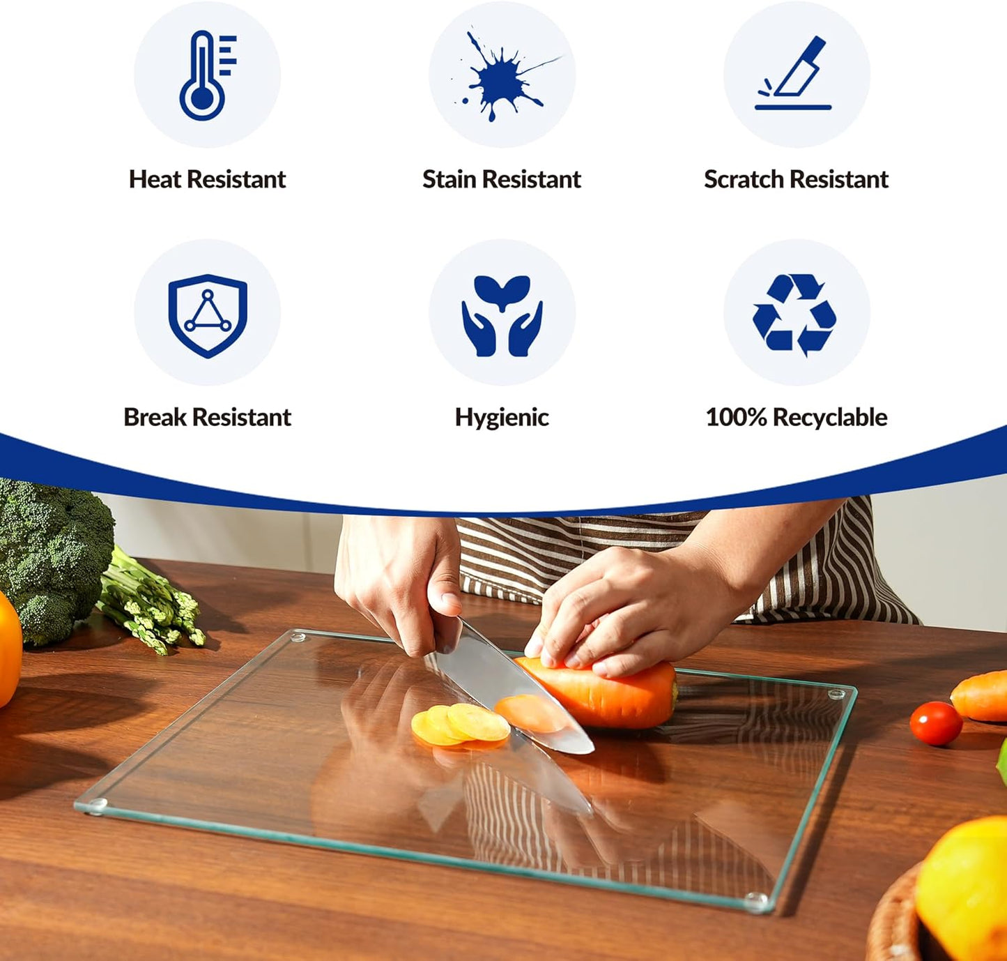 Glass Cutting Board 20”X16”: Tempered Glass Kitchen Counter Protector - Durable- Scratch-Resistant, Heat-Proof - Clear Design