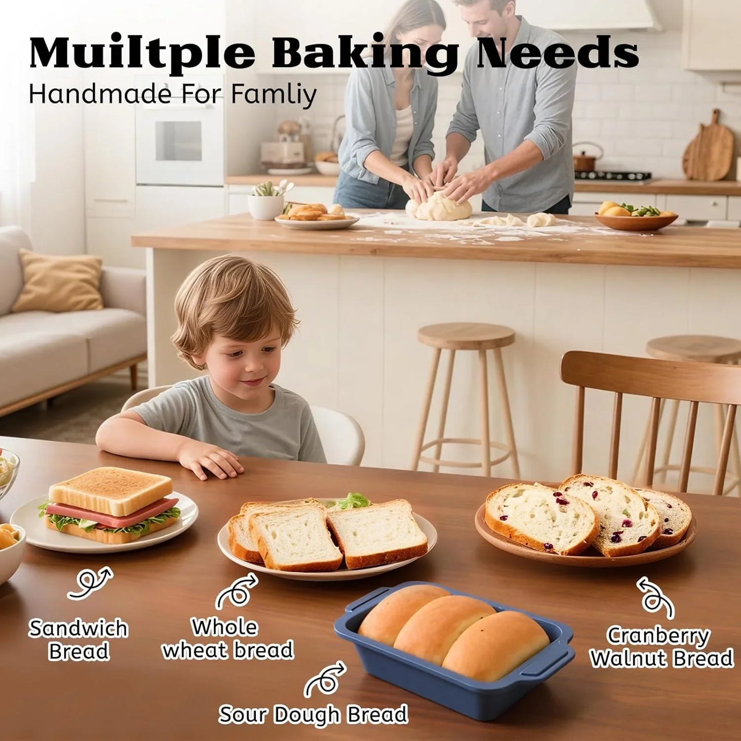 Bread Pan for Homemade Bread：9.5 X 5 Inch Silicone Loaf Pan for Baking with Metal Frame - Nonstick Banana Loaf Tin Tray for Sandwich Sourdough Pumpkin Sour Dough - for Oven Kitchen Home Bakers