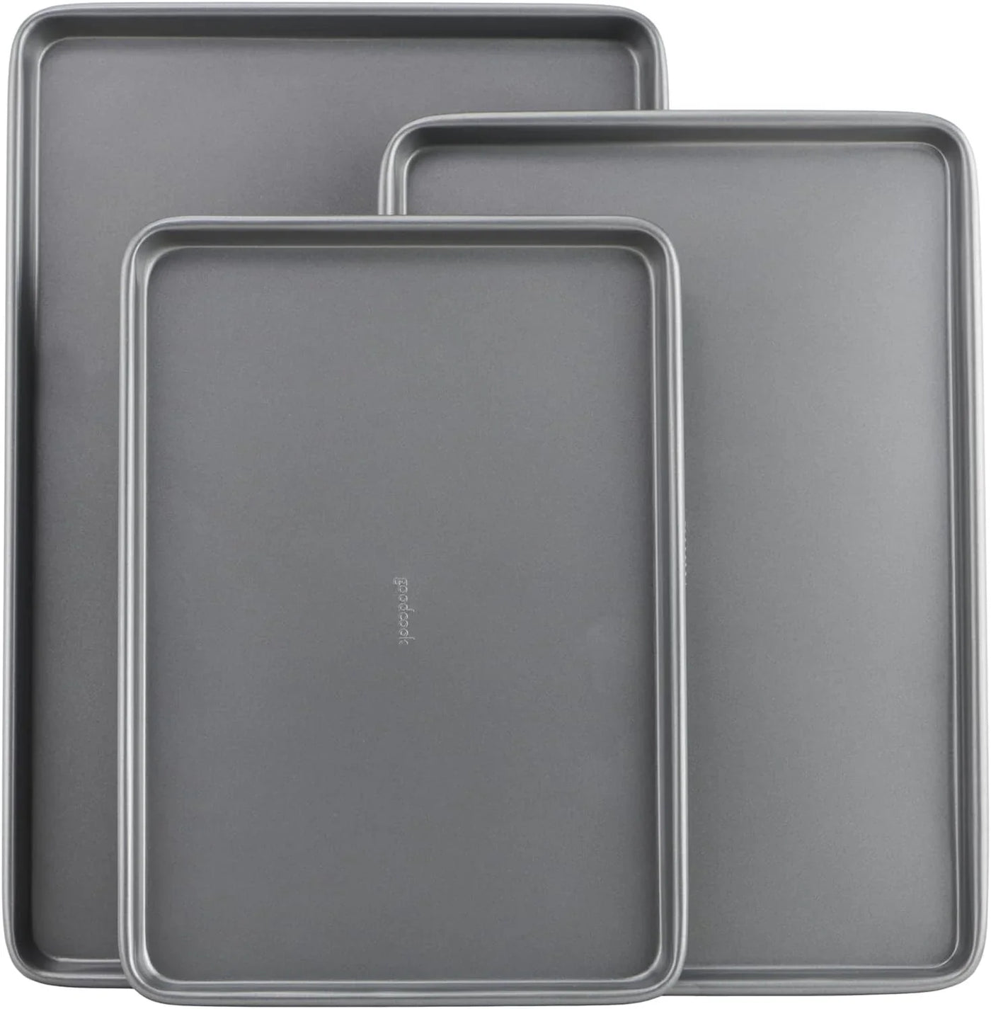 Everyday Nonstick Baking Sheet Set, 3 Pack Includes One Small, Medium & Large Pan Carbon Steel Construction Cookie Sheet Bakeware Set, Gray