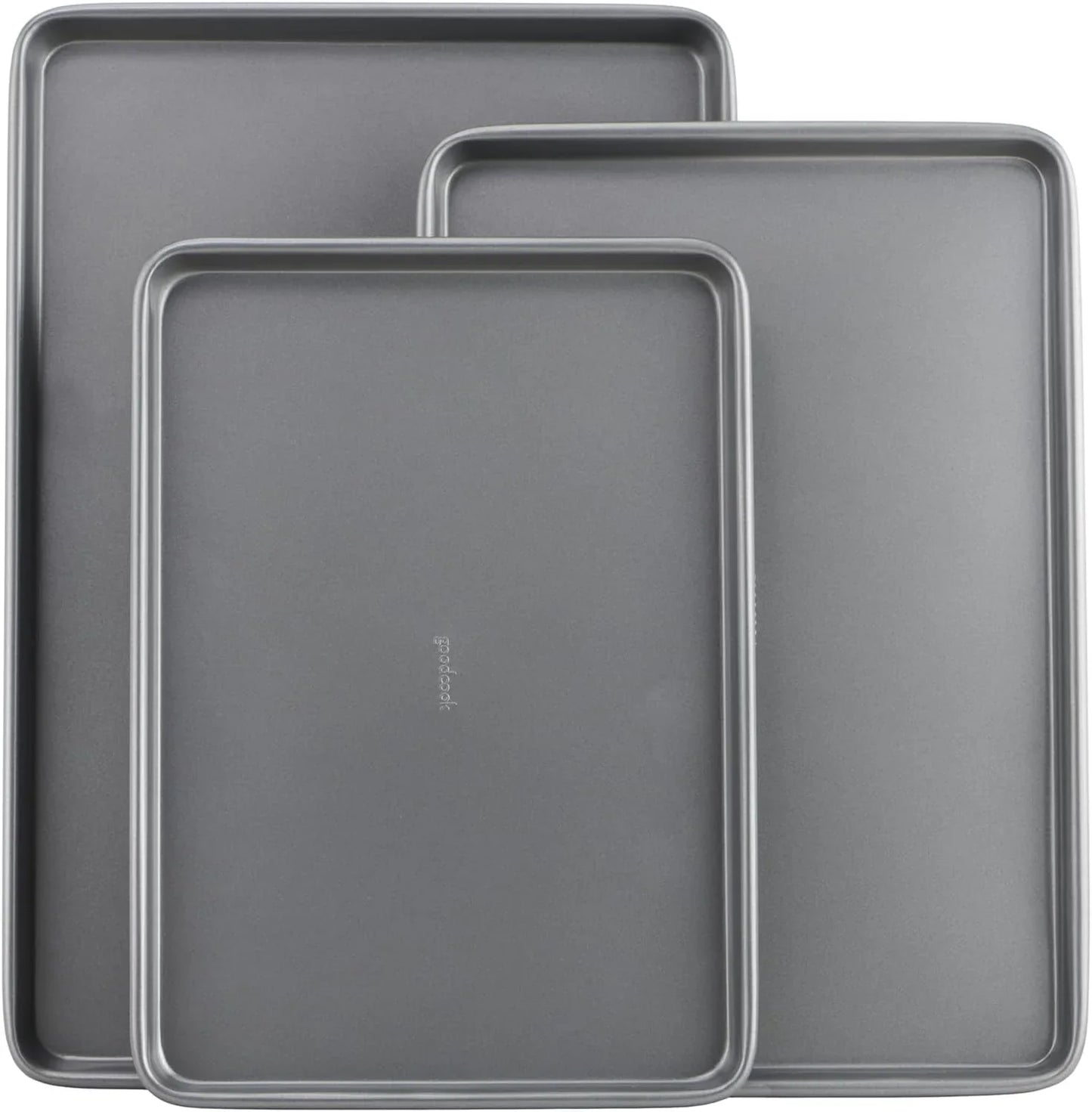 Everyday Nonstick Baking Sheet Set, 3 Pack Includes One Small, Medium & Large Pan Carbon Steel Construction Cookie Sheet Bakeware Set, Gray