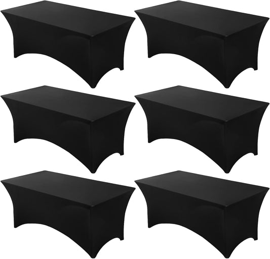 6 Pack Black Table Cloths Rectangle 8FT, Spandex Table Covers, Table Cloths for 8 Foot Rectangle Tables, Fitted Tablecloth (96L X 30W X 30H Inch)