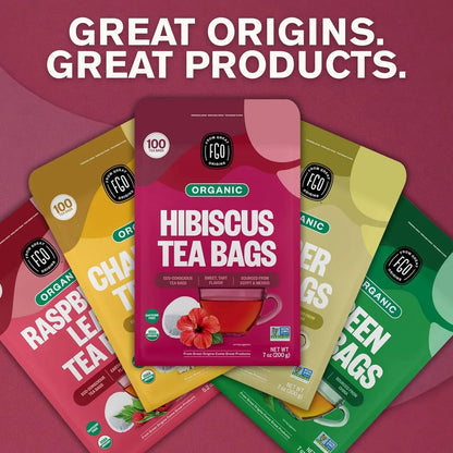 Organic Hibiscus Tea, 100 Count, Eco-Conscious Tea Bags, Caffeine Free, Packaging May Vary (Pack of 1)