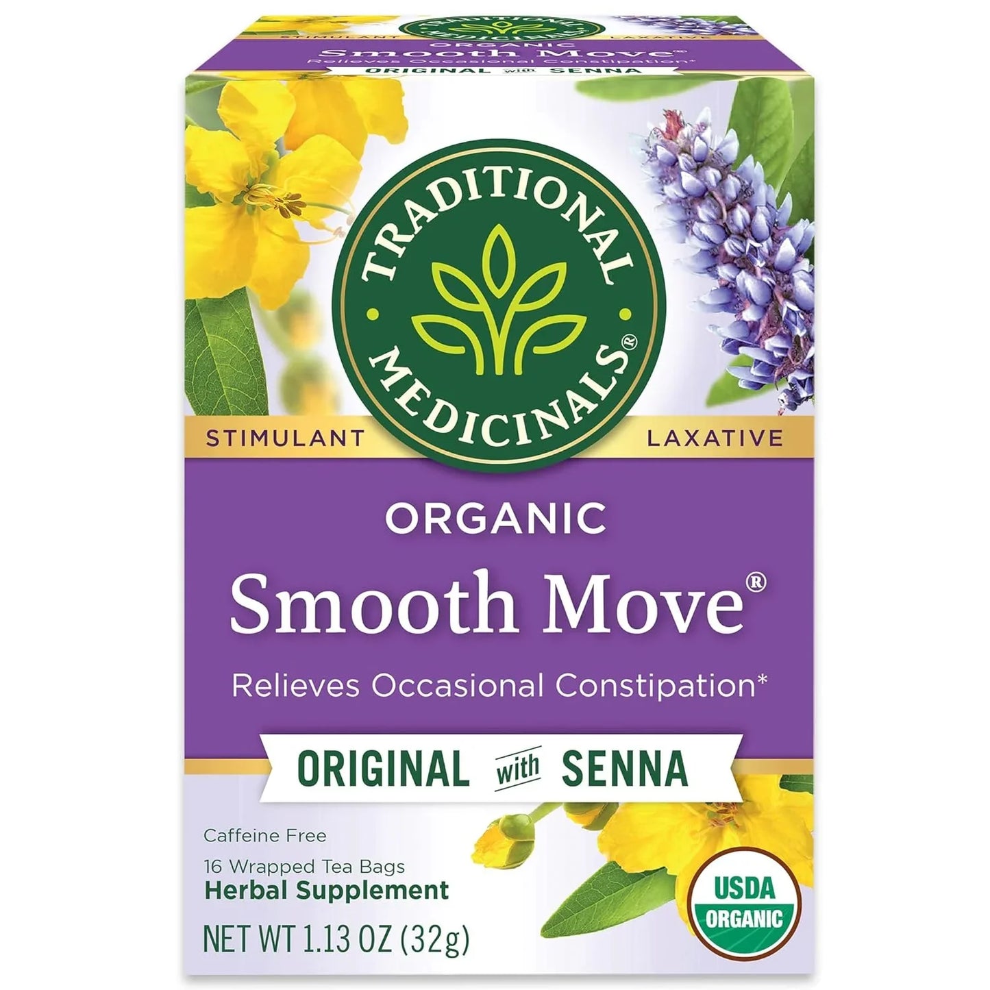 Organic Smooth Move Laxative Tea, 16 Tea Bags (Pack of 1)