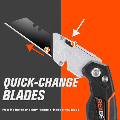 2-Pack Utility Knife, SK5 Heavy Duty Retractable Box Cutter for Cartons, Cardboard and Boxes, Blade Storage Design, Extra 10 Blades Included（Total 18 Blades）