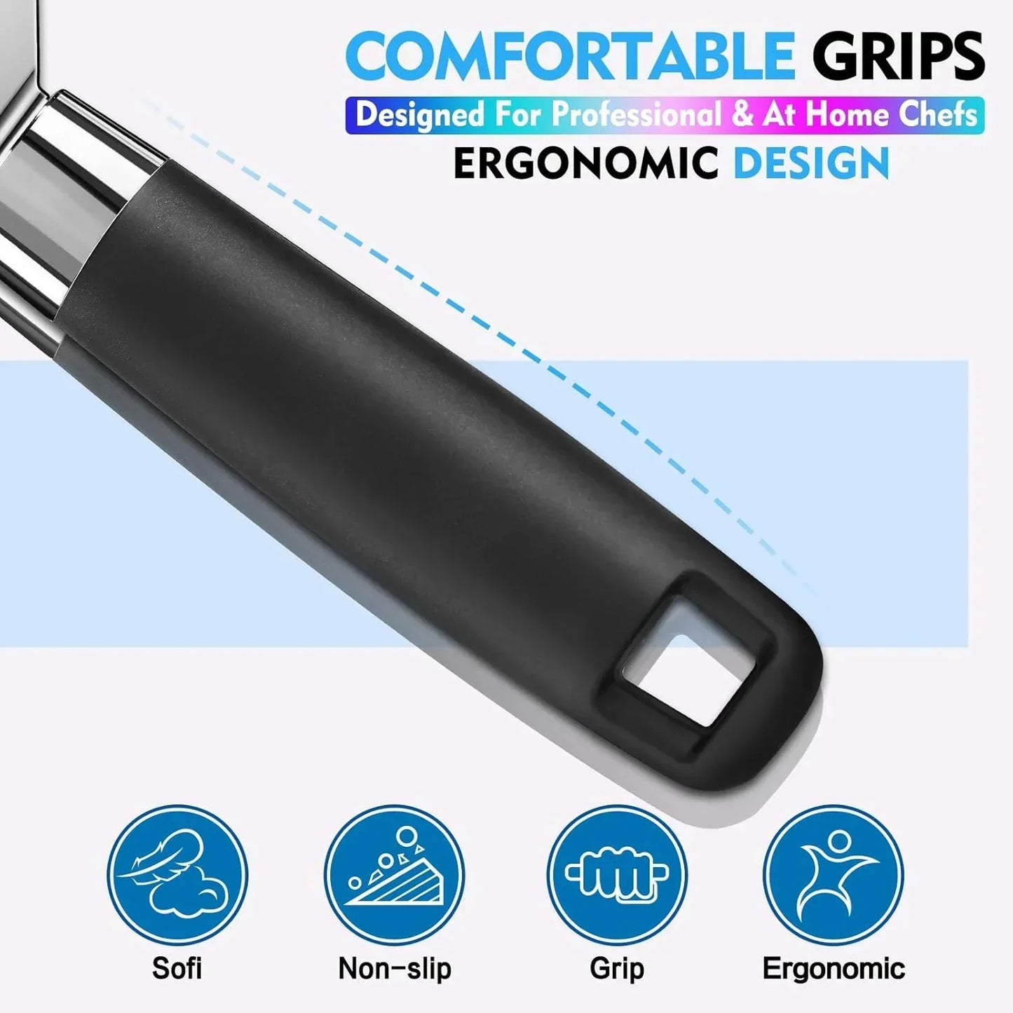 Ergonomic kitchen tool with comfortable, non-slip grip designed for chefs and home cooks