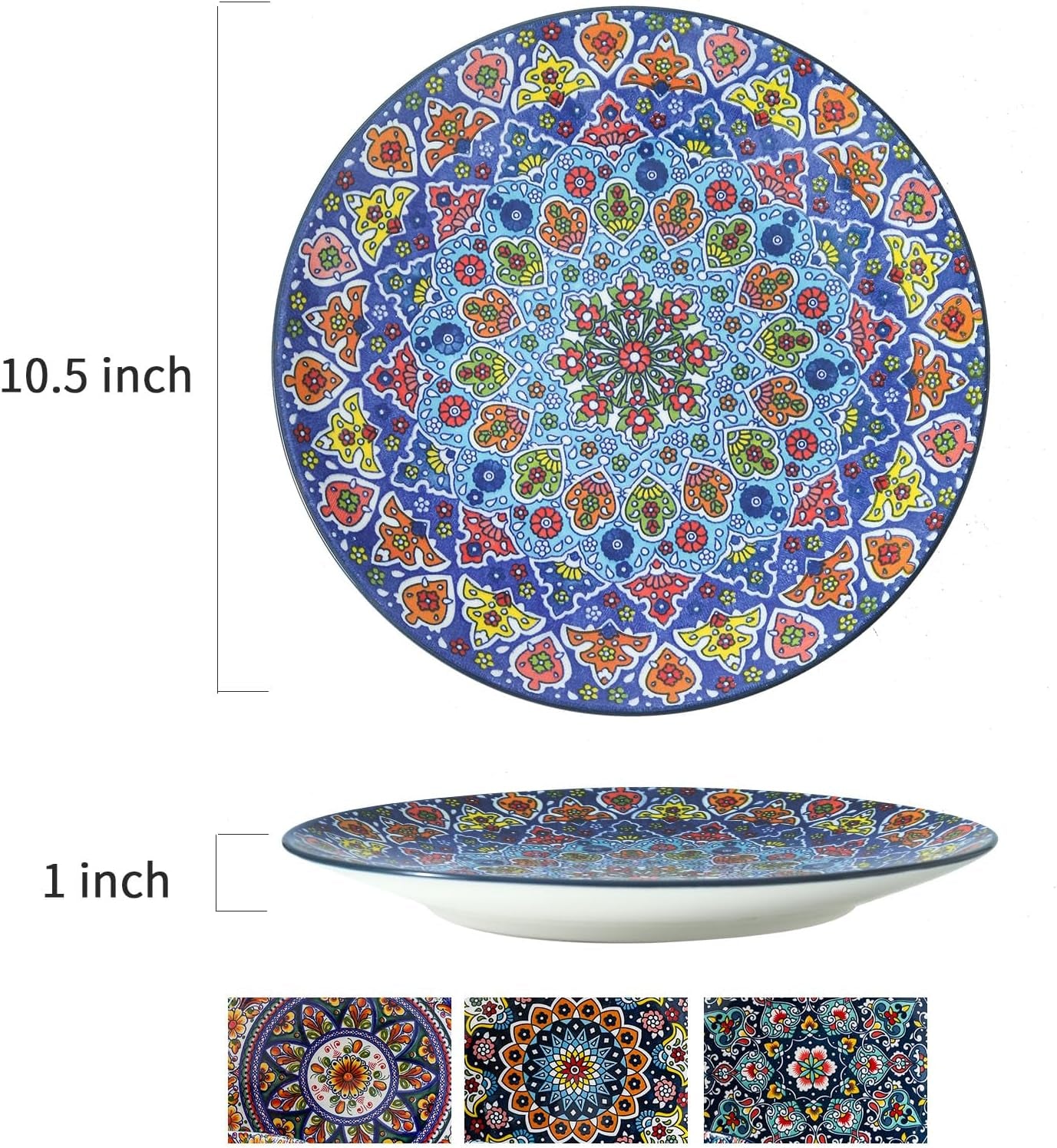 Dinner Plate Set of 4, 10.5 Inch Porcelain Plates for Kitchen, Large Salad Plates for Steak, Dishes Set for Restaurant, Microwave, Oven & Dishwasher Safe for Christmas Gift, Bohemian