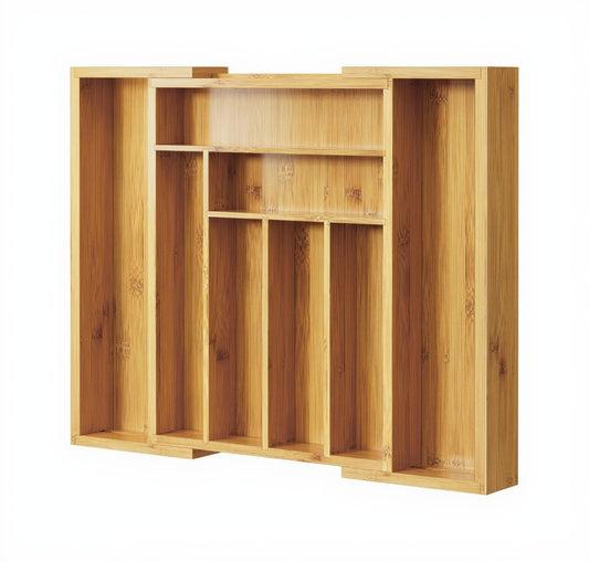 Bamboo Expandable Silverware Drawer Organizer, Adjustable Kitchen Utensil Tray for Forks, Spoons and Knives, Wood Storage Cutlery Holder for Bedroom and Living Room