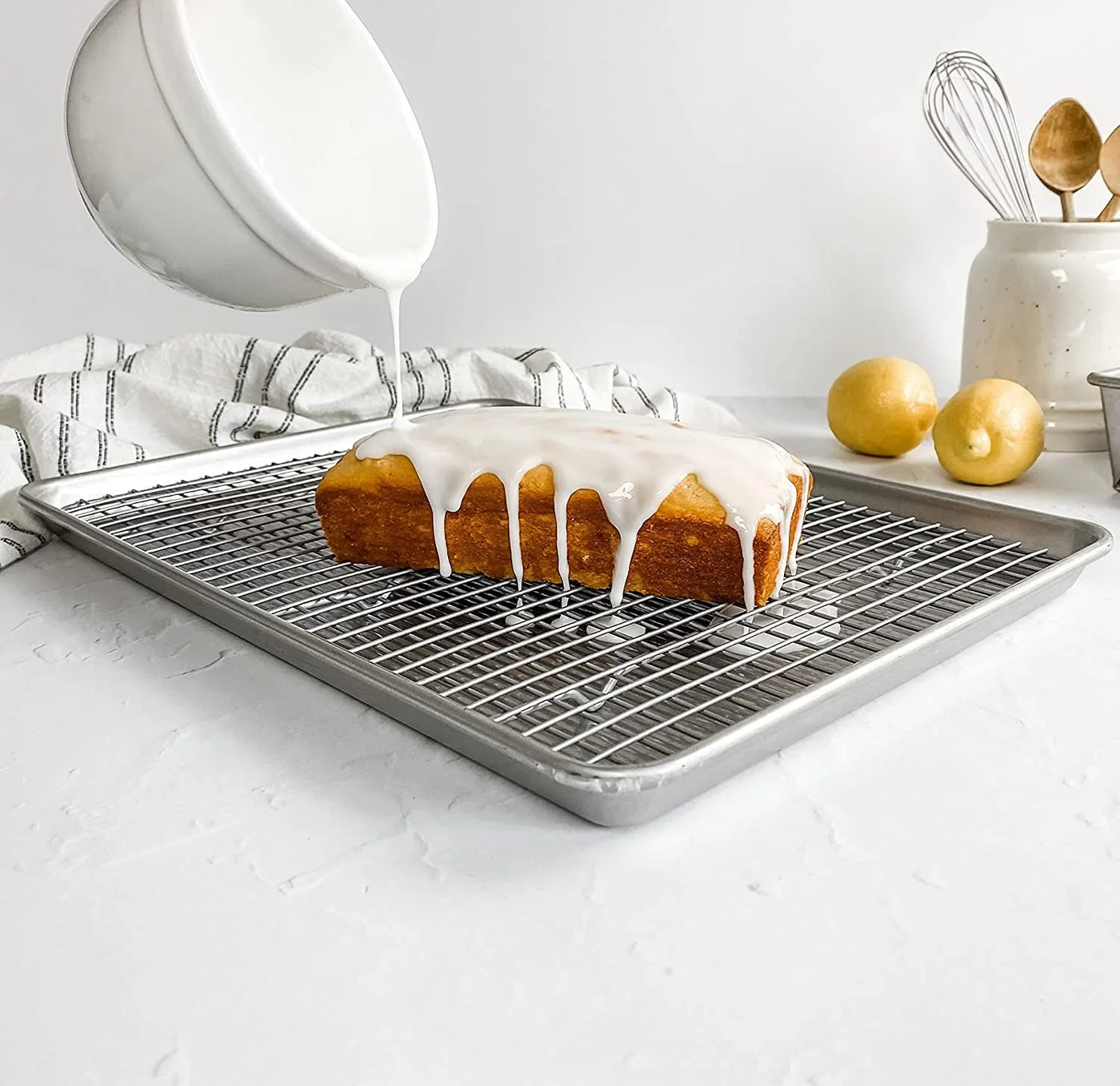 Bakeware Half Sheet Baking Pan and Bakeable Nonstick and Cooling Rack Set, Metal