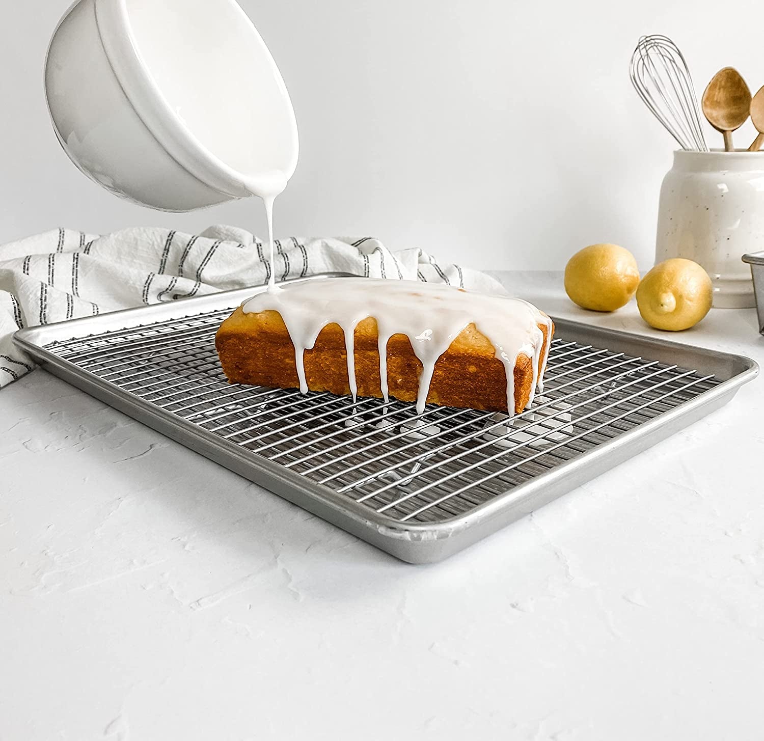 Bakeware Half Sheet Baking Pan and Bakeable Nonstick and Cooling Rack Set, Metal