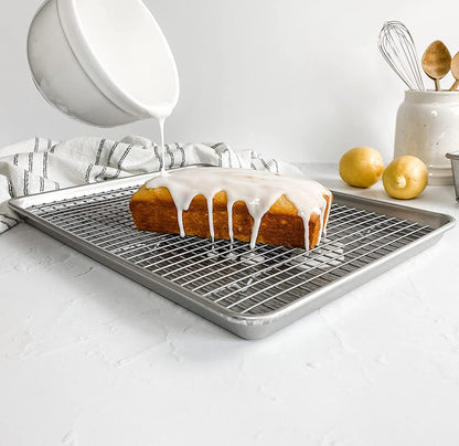 Bakeware Half Sheet Baking Pan and Bakeable Nonstick and Cooling Rack Set, Metal