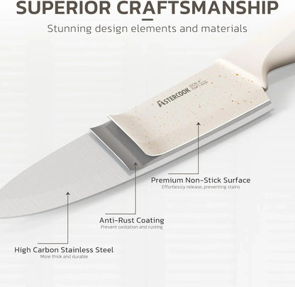 Knife Set, 15 Pieces Kitchen Knife Set with Sharpener Block, German Stainless Steel Knives Set with Anti-Rust Coating, Dishwasher Safe Elegant Cream White Knife Block Sets, Valentine'S Gift