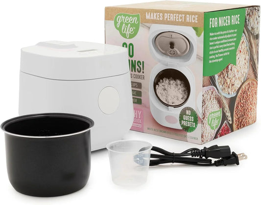 Digital Rice Cooker, 2-Cups Uncooked/4-Cups Cooked, Removable Nonstick Ceramic Pfas-Free Pot, One-Touch Presets, Oats, Quinoa, Brown Rice, Auto Keep Warm, Fuzzy Logic Tech, 1.5QT, White