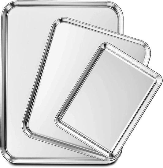 Baking Sheet Set of 3, Stainless Steel Cookie Sheet Cooking Sheet Pan for Baking & Roasting, 9/12/16 Inch, Non Toxic & Heavy Duty & Easy Clean