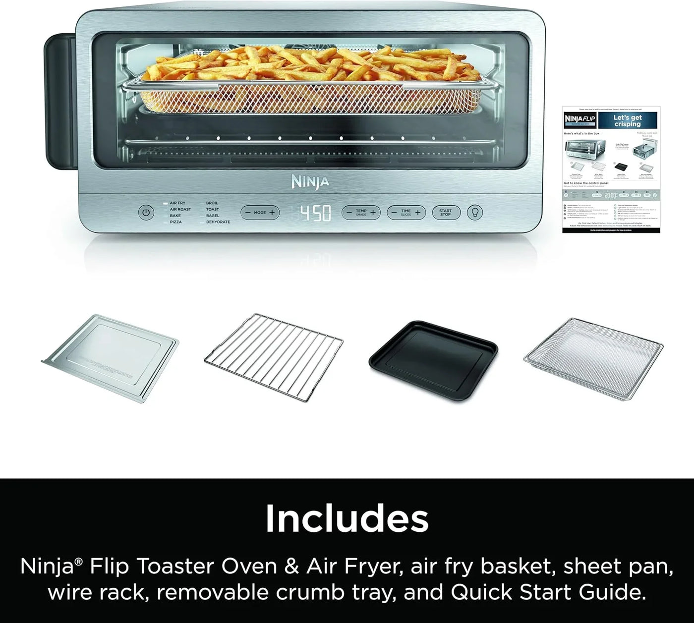 Air Fryer Toaster Oven Combo | 8-In-1 Functionality | Flip up & Away for Storage Space | Air Fry Basket, Sheet Pan, Wire Rack & Removable Crumb Tray |1800 Watt | Stainless Steel | SP151