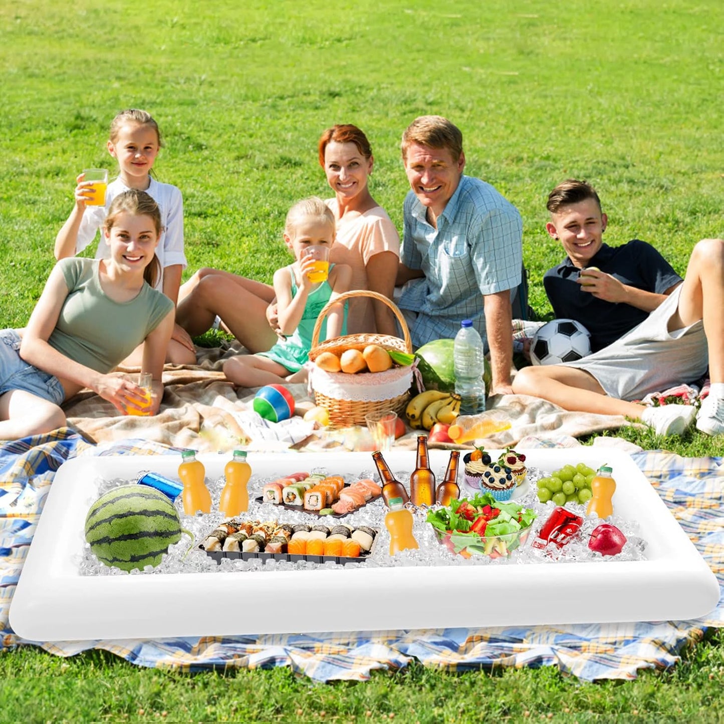 Inflatable Serving Bars Ice Buffet Salad Serving Trays Food Drink Holder Cooler Containers Indoor Outdoor BBQ Picnic Pool Party Supplies Luau Cooler W Drain Plug