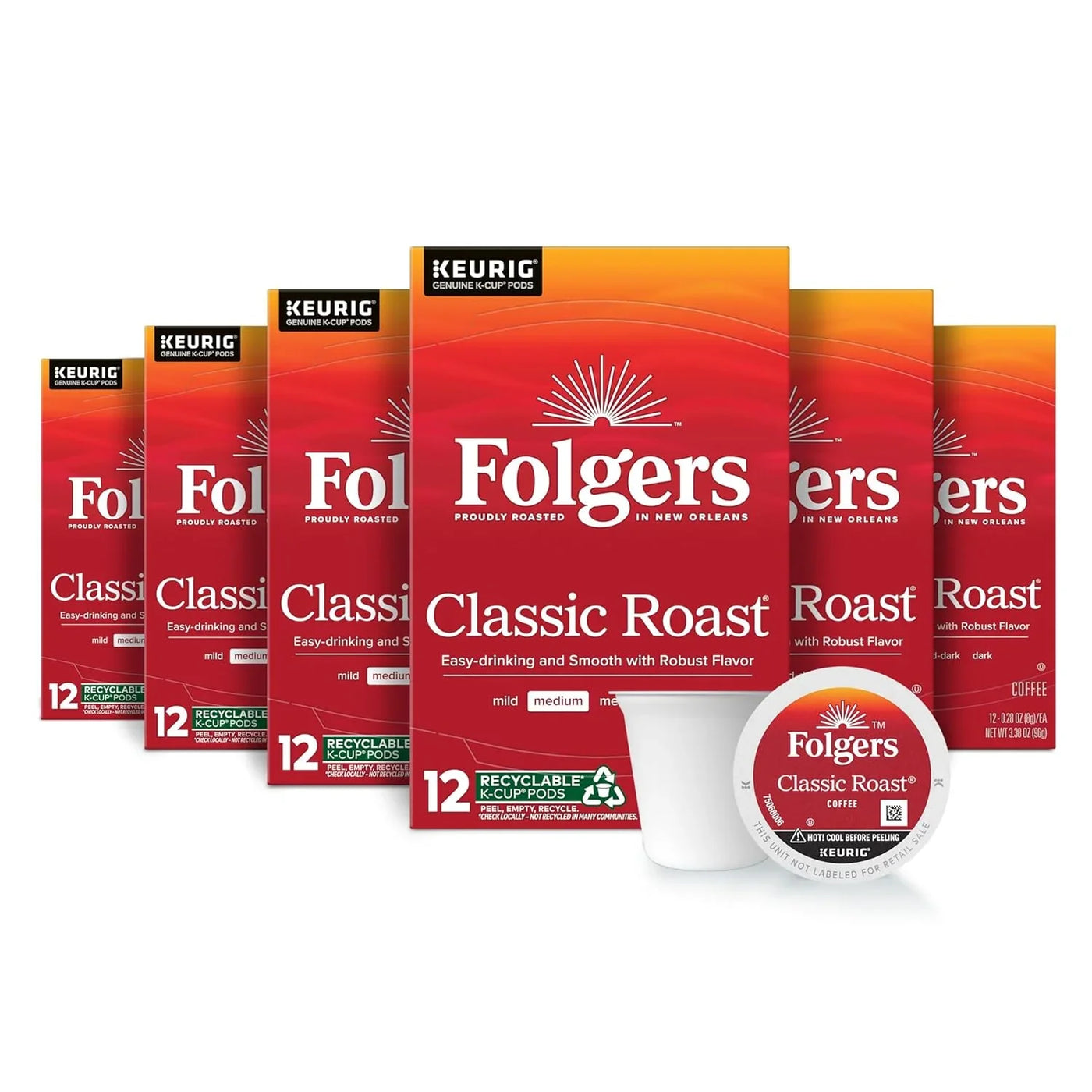 Classic Roast, Medium Roast Coffee, Keurig K-Cup Pods, 12 Count Boxes (Pack of 6)