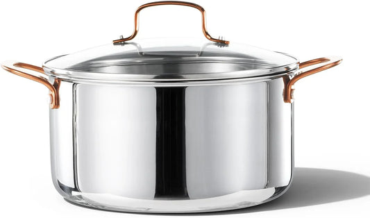 8 Qt Tri-Ply Stainless Steel Stockpot, Non-Toxic Stock Pot with Lid, Soup Pot for Pasta, Even Heating, Oven Safe, Induction, Ceramic and Gas Cooktops Compatible, Sliver