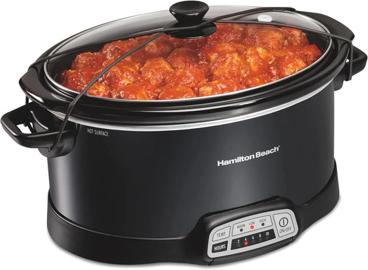 Portable 7 Quart Programmable Slow Cooker with Three Temperature Settings, Lid Latch Strap for Easy Travel, Dishwasher Safe Crock, Black (33474G)
