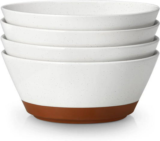 Soup Bowls, Ceramic Salad Bowls Set of 4, 36Oz Ceramic Bowls for Ramen, Cereal, Fruit and Pho, Microwave & Dishwasher Safe, Speckled Deep Bowls, Vanilla White & Brown