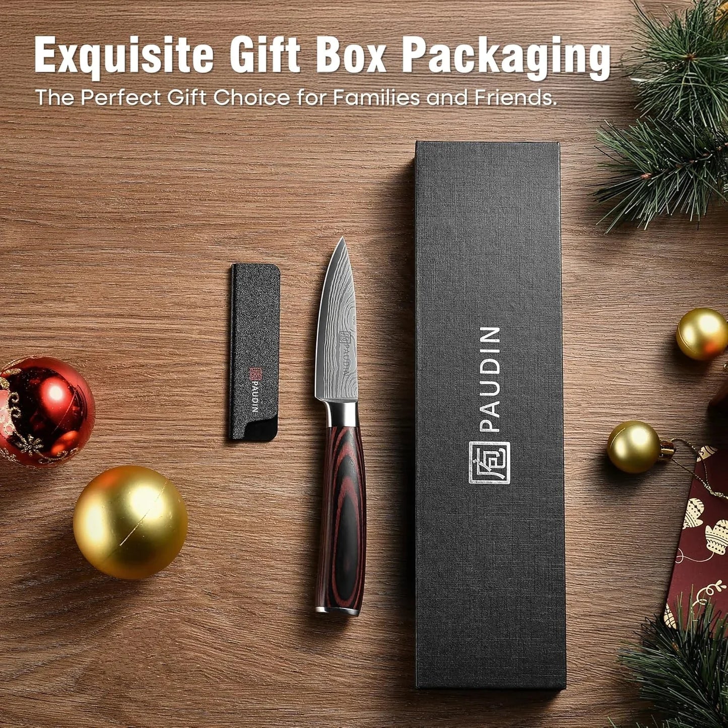 Paring Knife, 3.5 Inch Fruit Knife, High Carbon 5Cr15Mov Stainless Steel Forged Paring Knife, Ultra Sharp Small Kitchen Knife, Ergonomic Wooden Handle with Elegant Gift Box